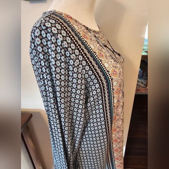 J. Jill •Size Medium• Damask Tunic Blouse Paisley Floral Print Long Sleeve - Picture 3 of 8